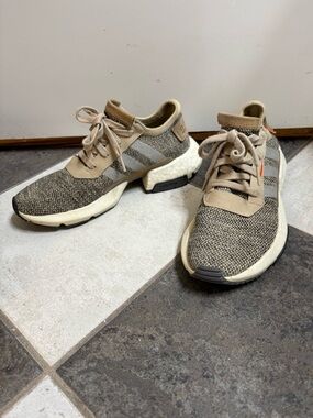 adidas Neutral Knit Lace-Up Sneakers in Beige and Tan